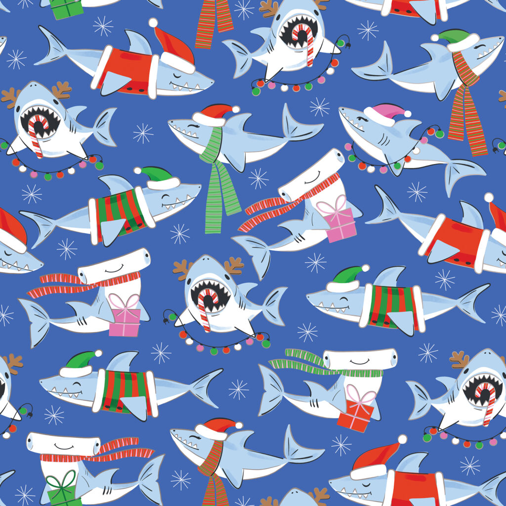 Holiday Wrapping Paper - Merry Sharks