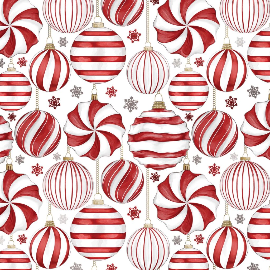 Holiday Wrapping Paper - Red & White Ornaments
