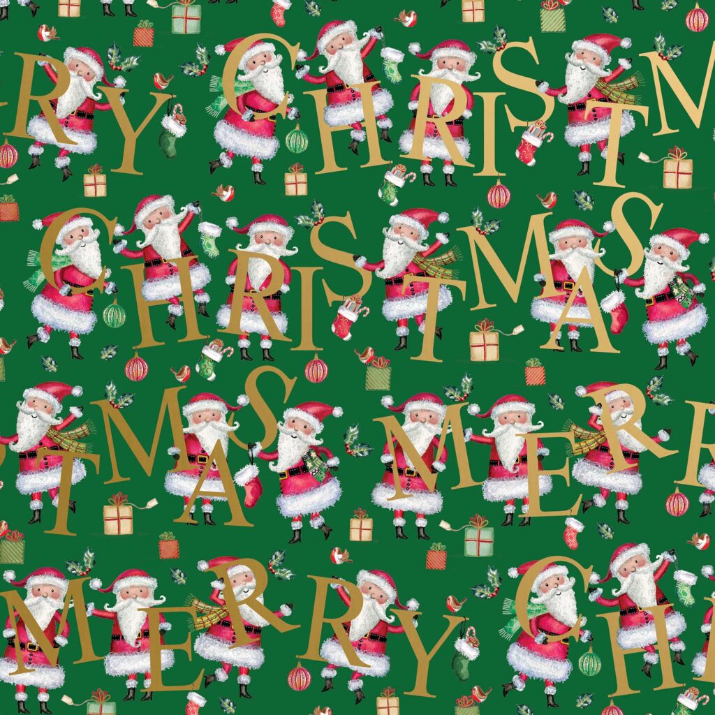 Holiday Wrapping Paper - Santa Christmas Green