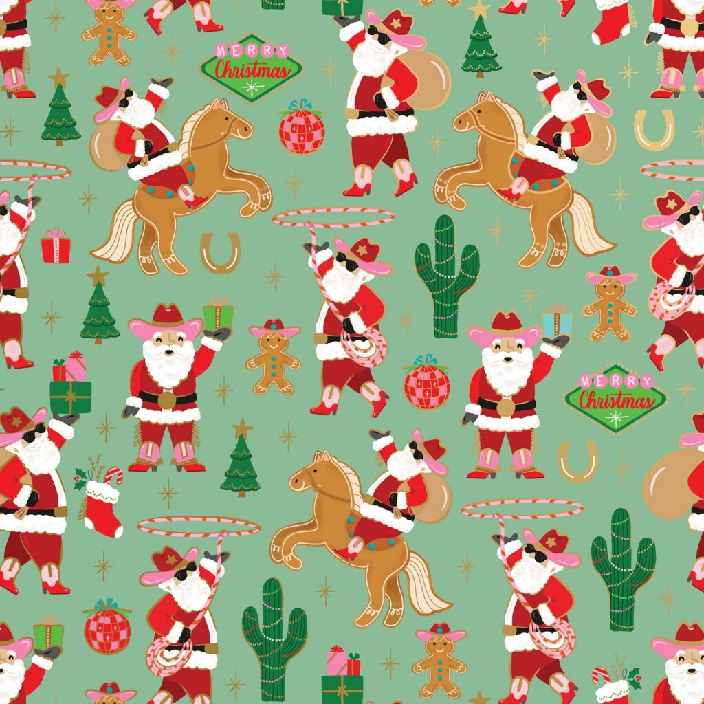 Holiday Wrapping Paper - Rodeo Santa