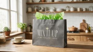 Mix it Up Custom Paper Shopper on the counter