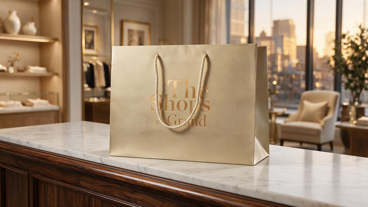 The shops at the Grand Champagne Euro-tote on counter of High End Boutique