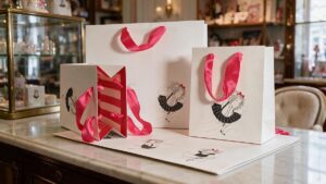 Eloise Custom Ribbon Handled Euro Totes on the Counter