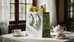 Palm Court Custom Euro Tote sitting on the table during tea
