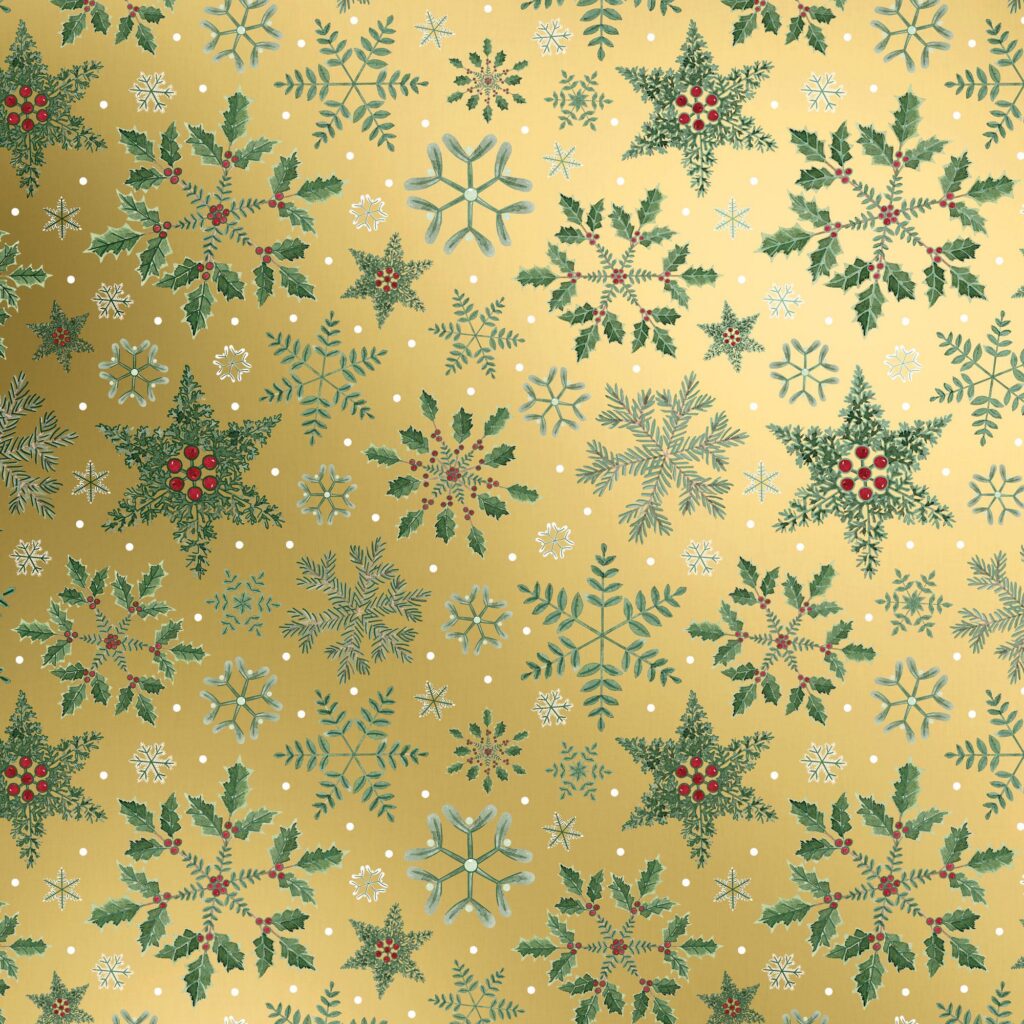 Holiday Wrapping Paper - Forest Snowflakes Gold