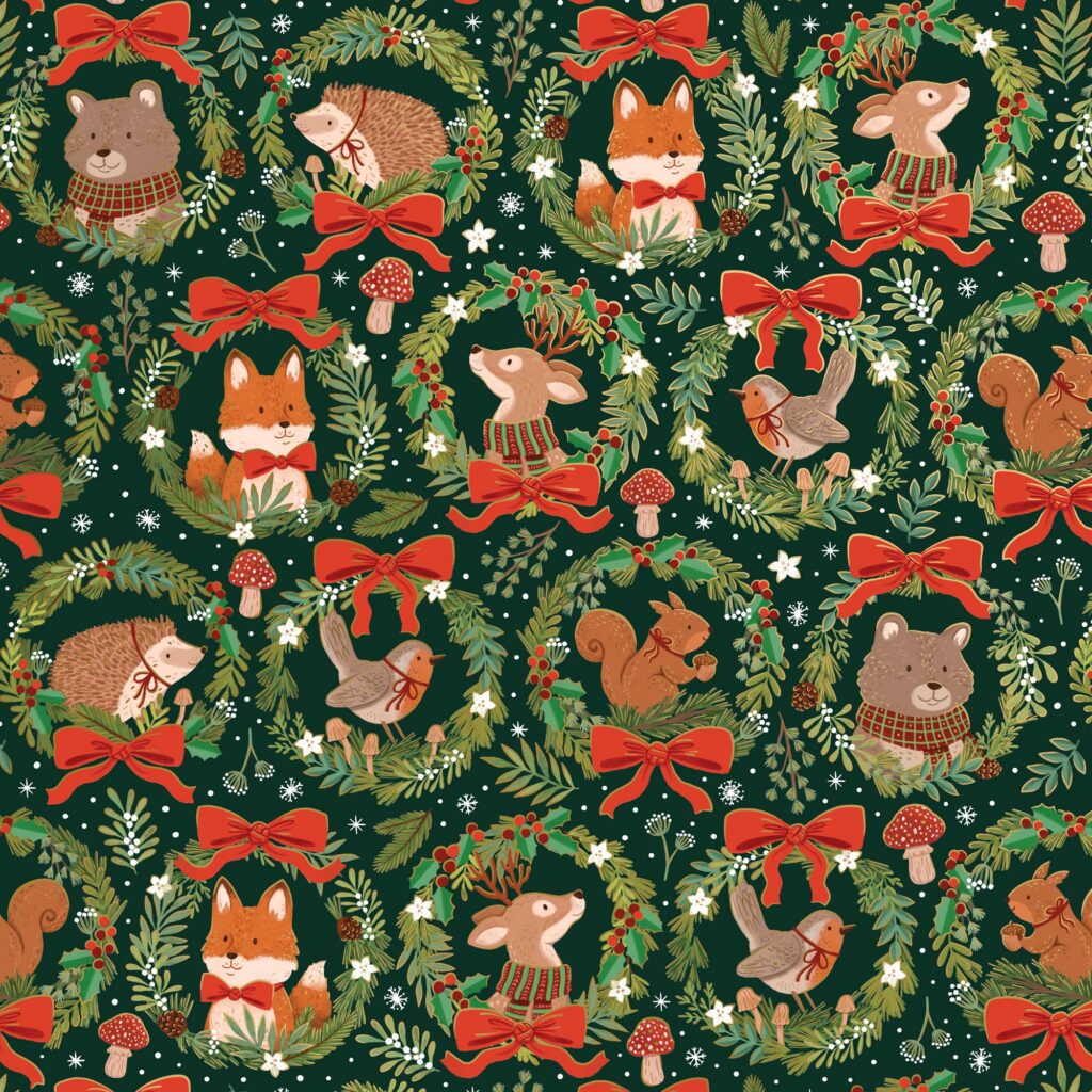 Holiday Wrapping Paper - Woodland Wreaths