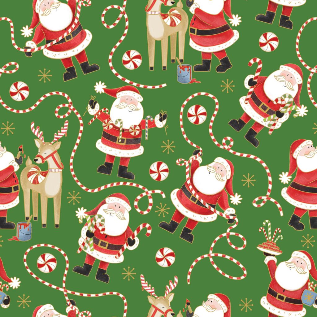 Holiday Wrapping Paper - Jolly Santa Green