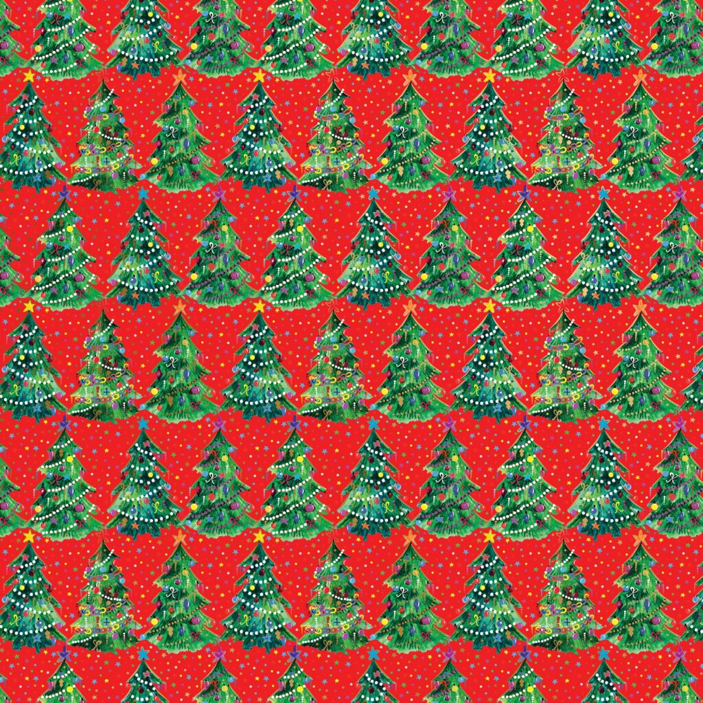Holiday Wrapping Paper - Christmas Trees Red