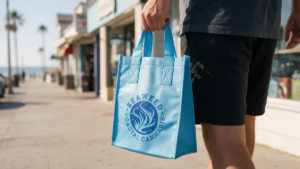 Sea Weed Coastal Cannabis Non Woven Custom Bag Carried through coastal town