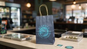 Sea Weed Coastal Cannabis Custom Paper Bag on Counter